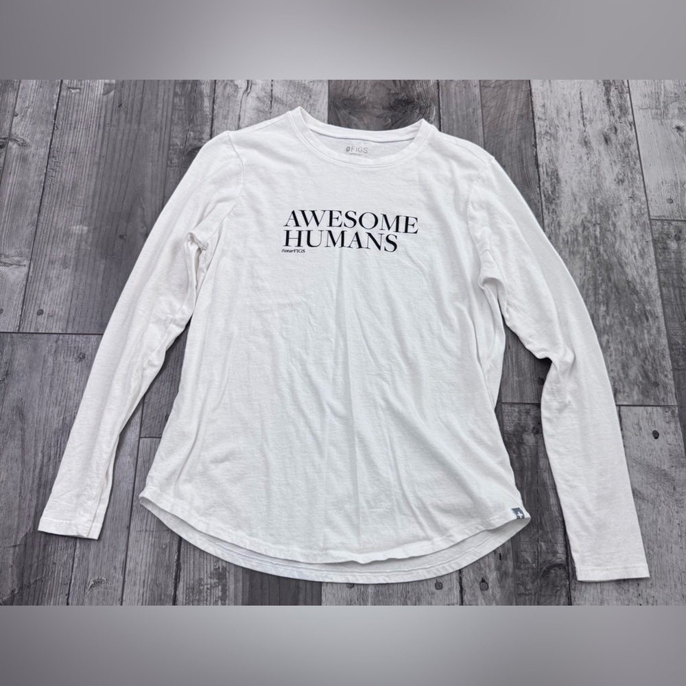FIGS Shirt Adults Small White Cotton Long Sleeve Awesome Humans Tee Shirt Top